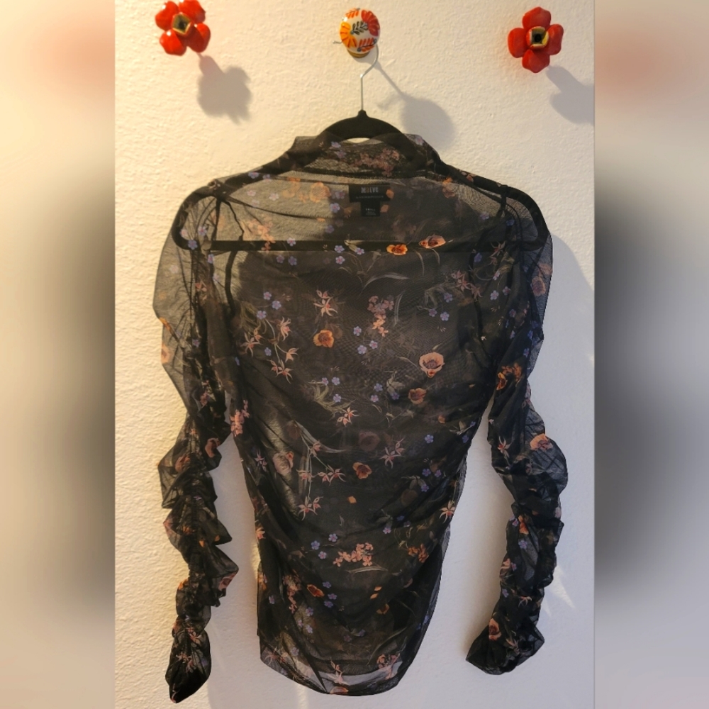 Anthropologie Maeve mesh flowered top